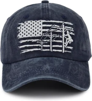 Lineman Gifts for Men, Adjustable Vintage Cotton Embroidered Electrician Dad Hat