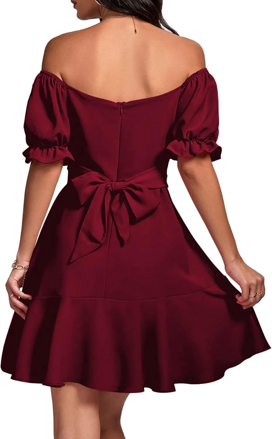 LYANER Women's Square Neck Ruffle Wrap Mini Dress Off Shoulder Flounce Short Sleeve A Line Flowy Dress