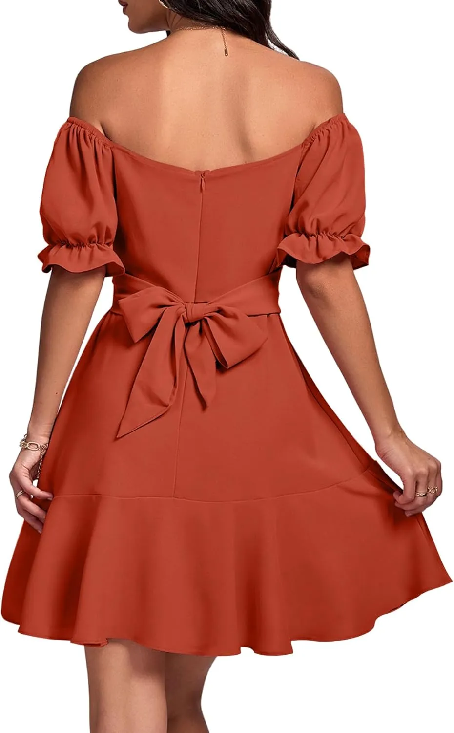 LYANER Women's Square Neck Ruffle Wrap Mini Dress Off Shoulder Flounce Short Sleeve A Line Flowy Dress