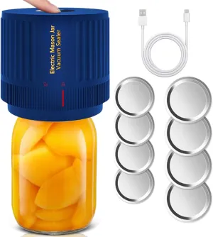 Mason Jar Vacuum Sealer, Electric Vacuum Sealer Kit for Wide-Mouth & Regular-Mouth Mason Jars, Jar Sealer for Food Storage and Fermentation, Deep Blue