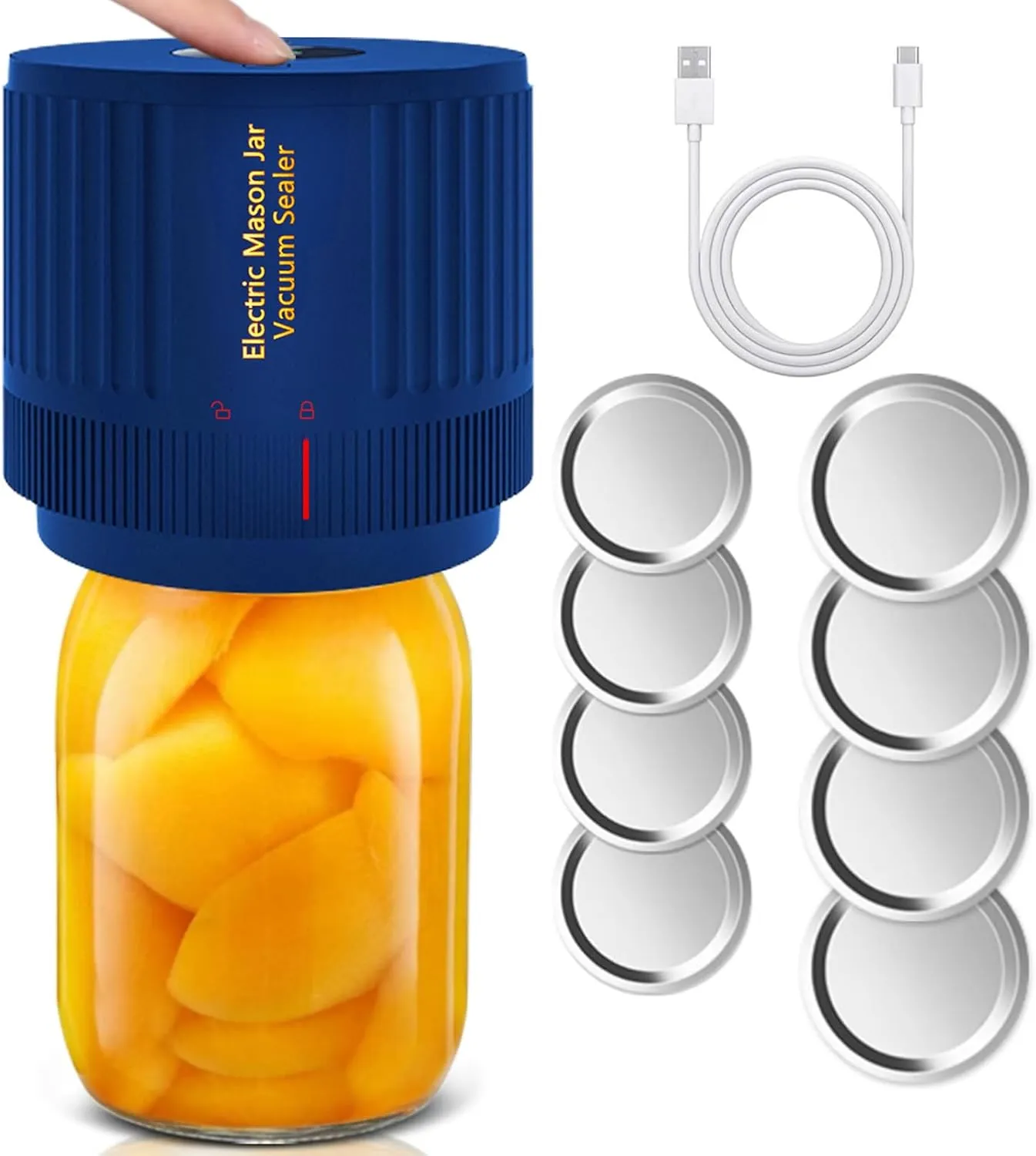 Mason Jar Vacuum Sealer, Electric Vacuum Sealer Kit for Wide-Mouth & Regular-Mouth Mason Jars, Jar Sealer for Food Storage and Fermentation, Deep Blue