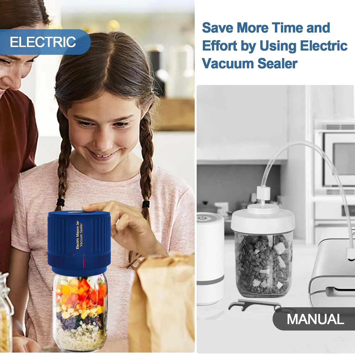 Mason Jar Vacuum Sealer, Electric Vacuum Sealer Kit for Wide-Mouth & Regular-Mouth Mason Jars, Jar Sealer for Food Storage and Fermentation, Deep Blue