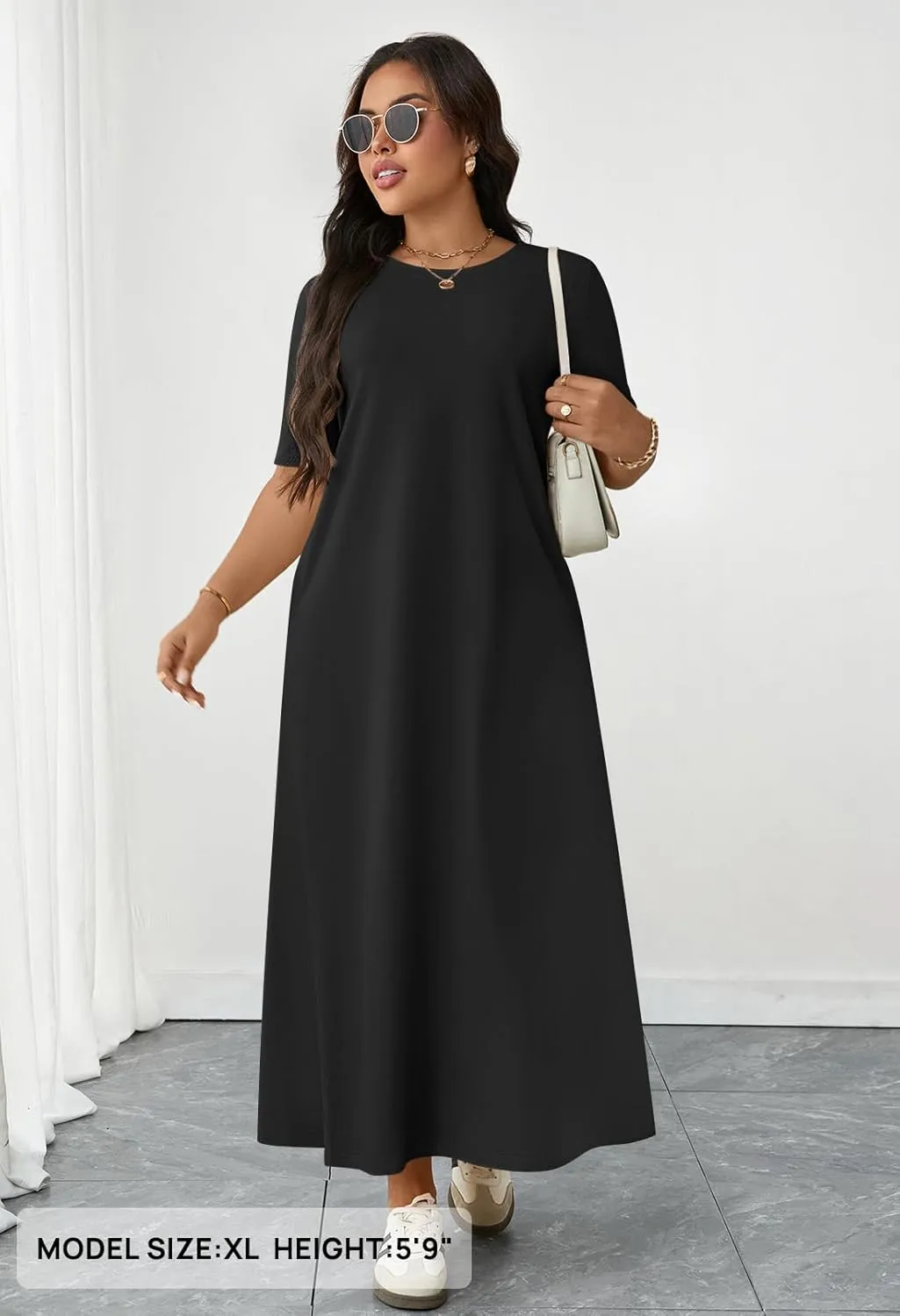 MEROKEETY Women's 2025 Summer Casual Maxi Dress Beach Vacation Short Sleeve Crewneck Basic Long T Shirt Dresses