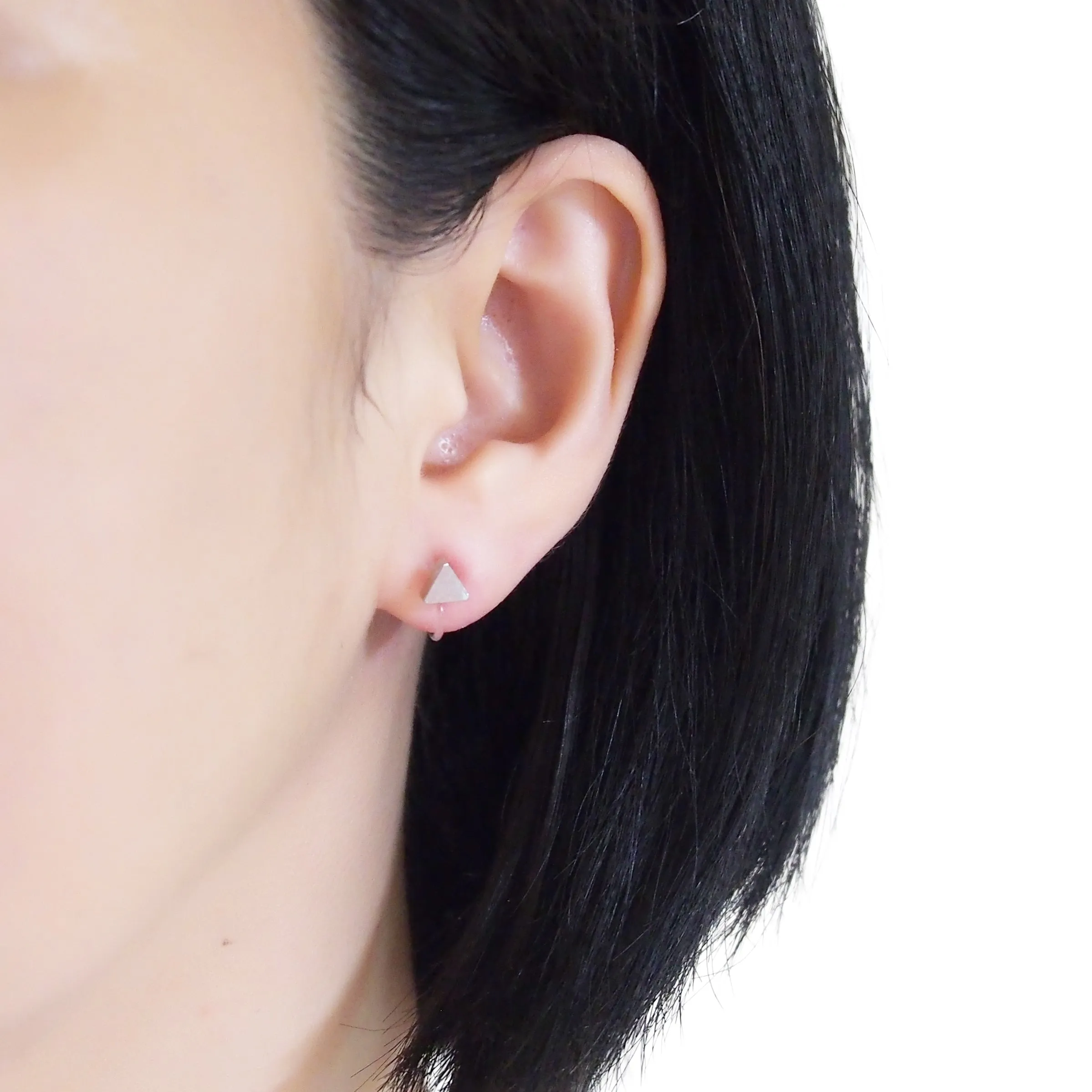 Minimalist Silver Triangle Invisible Clip On Stud Earrings
