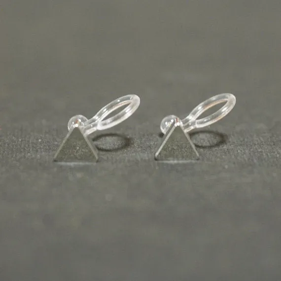 Minimalist Silver Triangle Invisible Clip On Stud Earrings