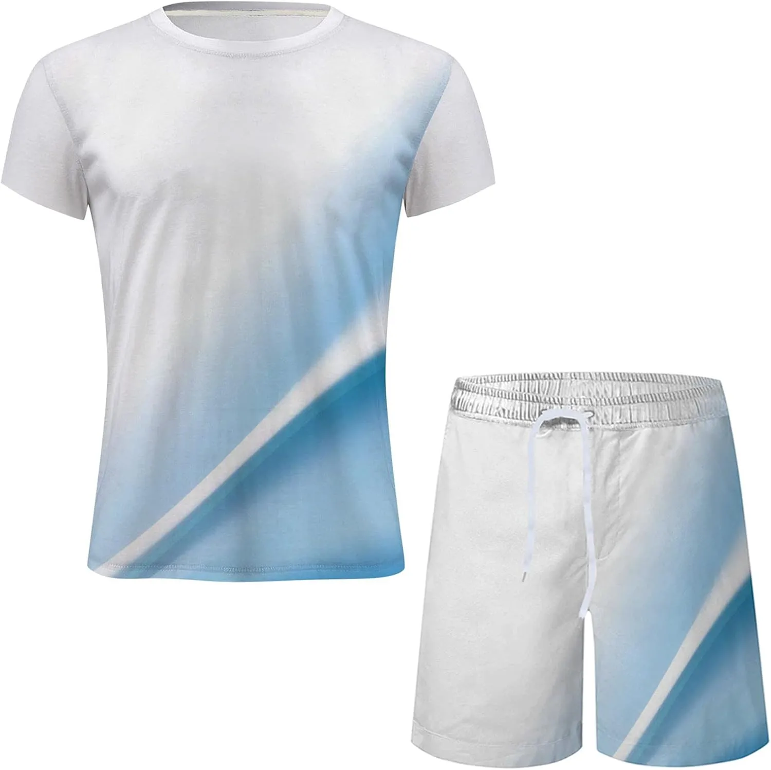 Muscularfit Mens Short Sets 2 Piece Outfits Causal Gradient Color Tracksuit Sweatshirt and Drawstring Shorts Set for Men 2023