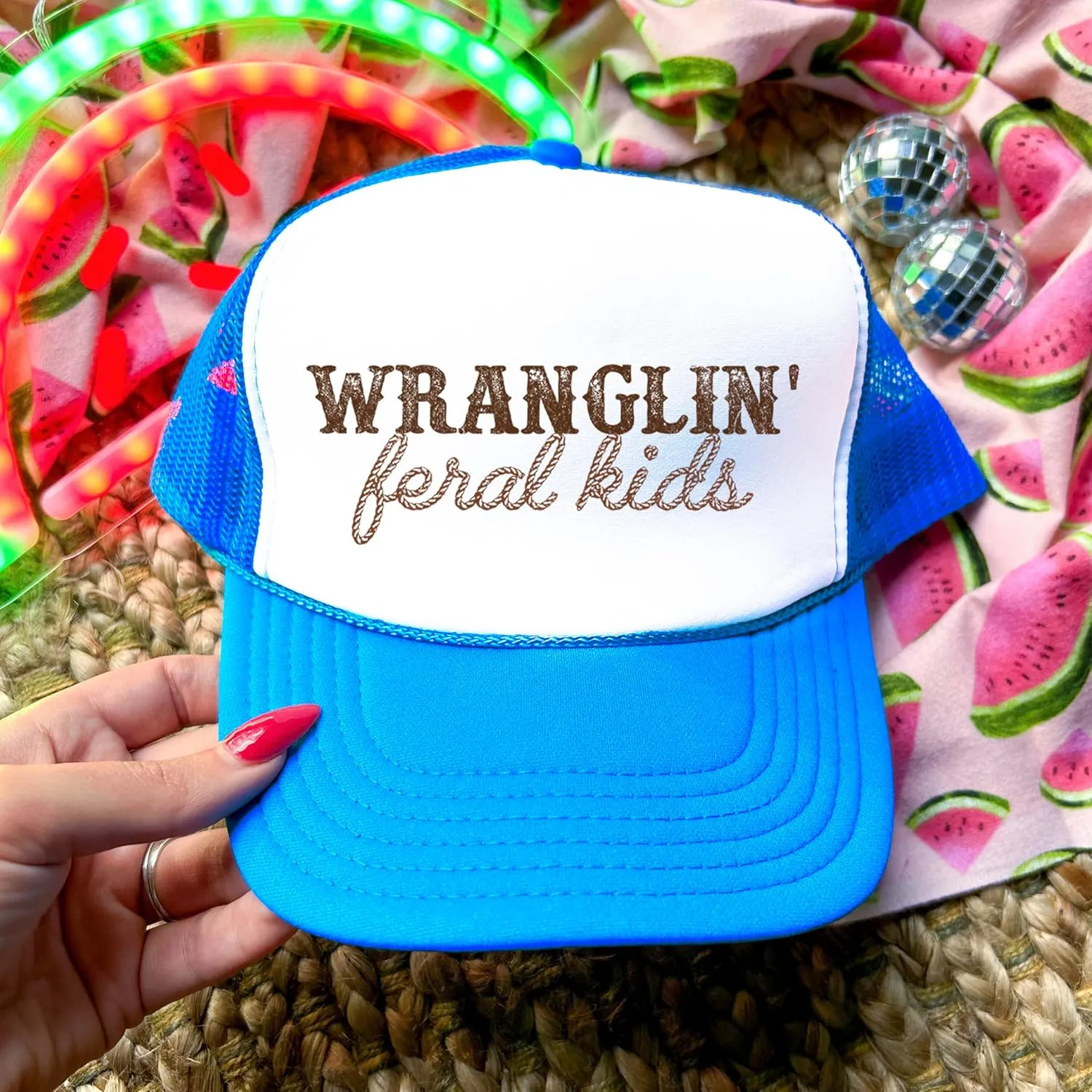 Olive Loves Apple Wranglin' Feral Kids Trucker Hat for Mom and Dad Funny Western Style Cap for Women and Men
