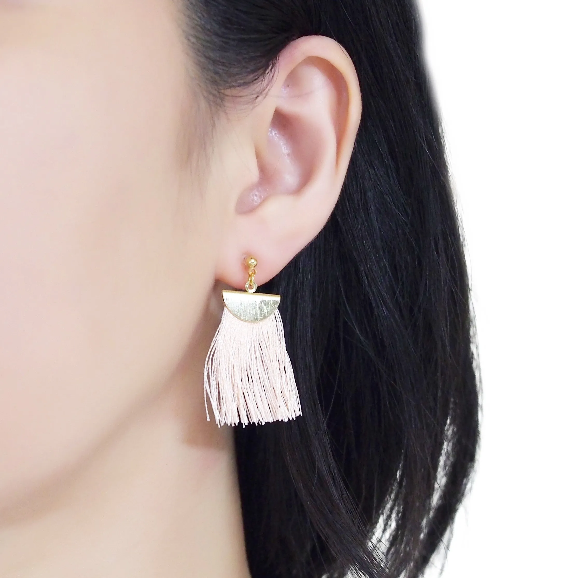 Peachy orange flat tassel invisible clip on earrings
