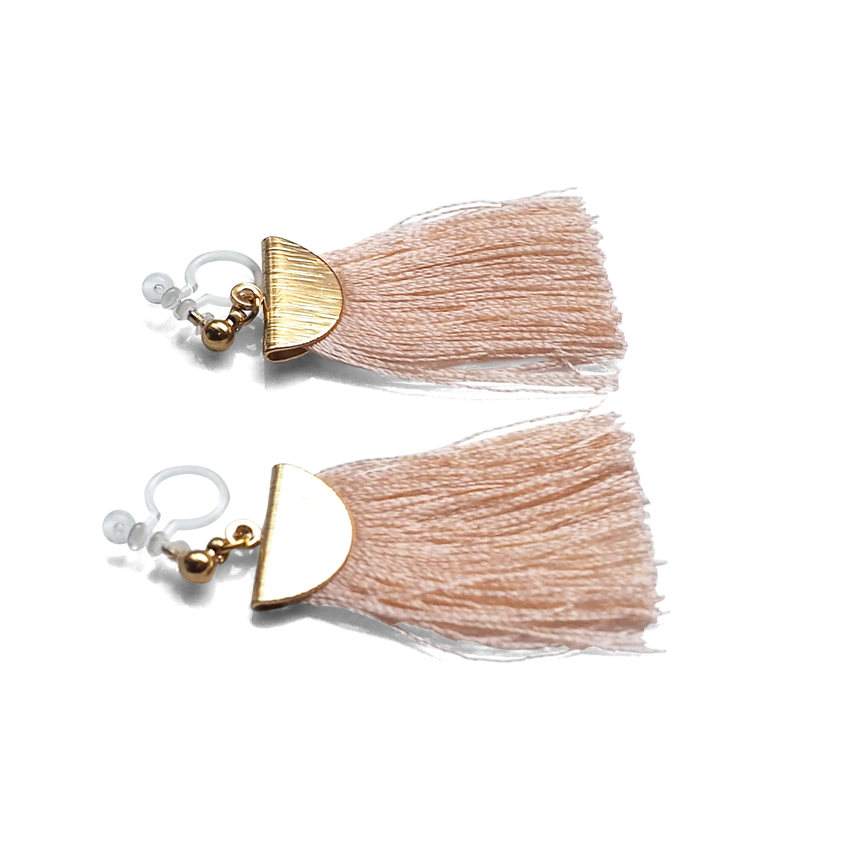 Peachy orange flat tassel invisible clip on earrings