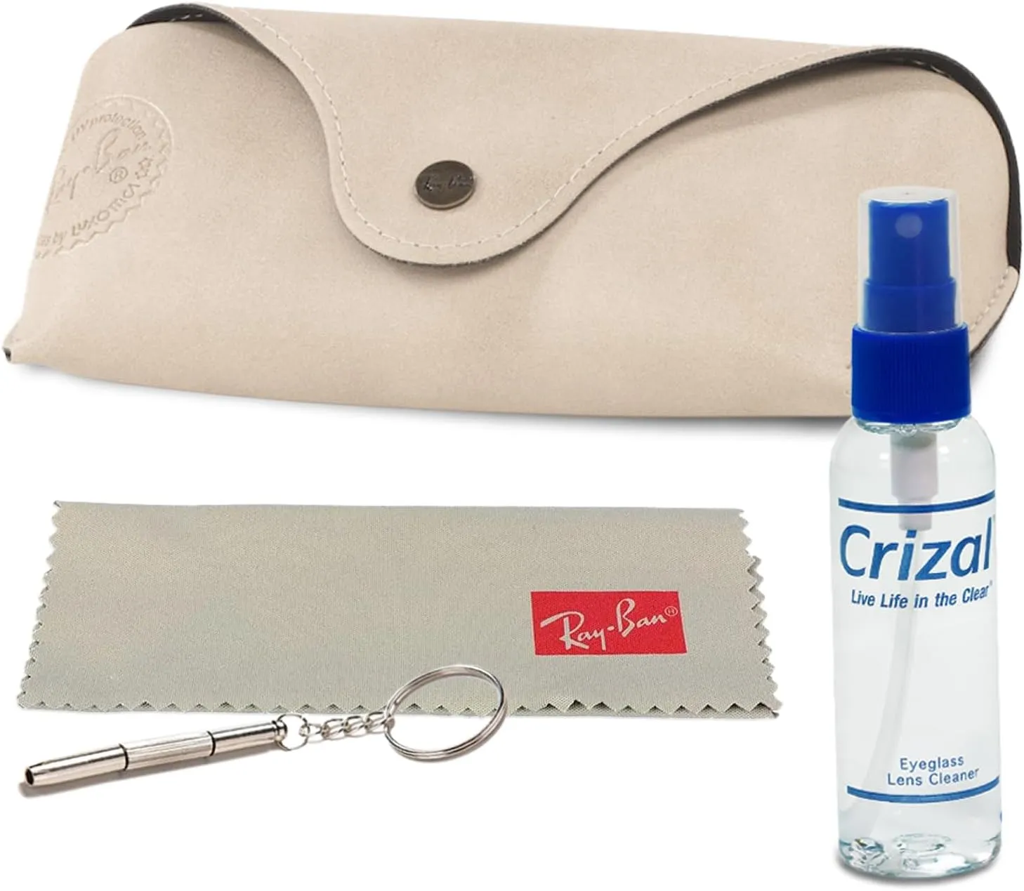 Ray-Ban Special Edition Sunglasses Case w/Crizal Lens Cleaning Spray, Microfiber Cloth, and Keychain Screwdriver Bundle