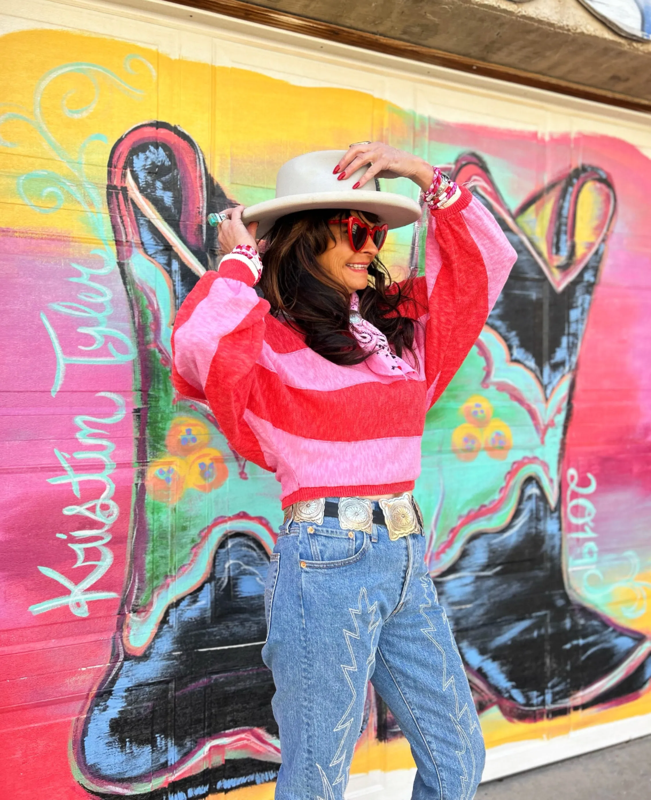 Red & Pink Dolman Sleeve Sweater