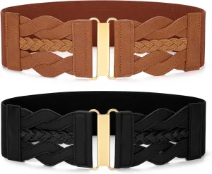 SANSTHS Vintage Stretchy Belt for Women, Womens Wide Elastic Belts for Dresses Coats, Fashion Womens Belts with Gold Buckle