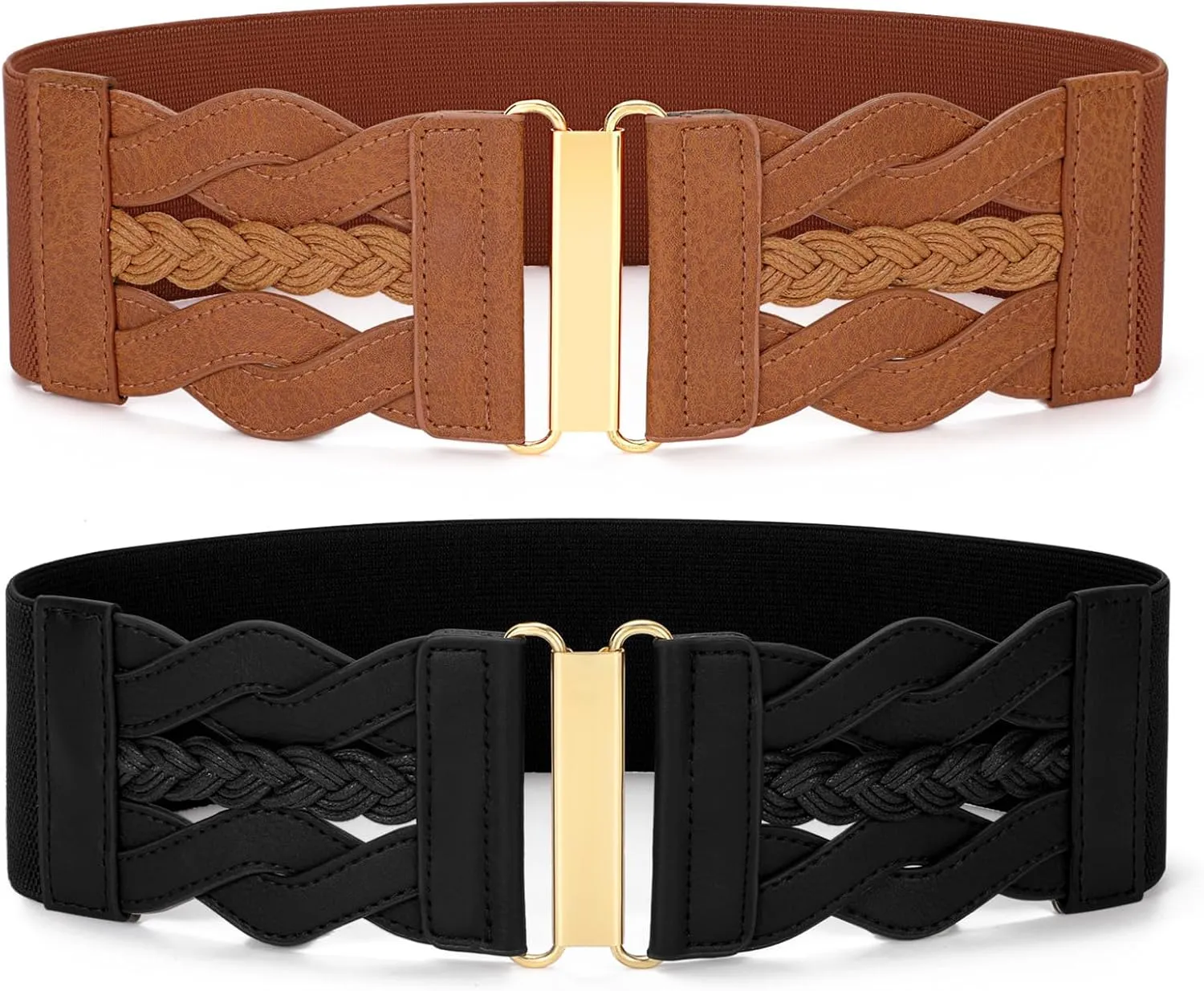 SANSTHS Vintage Stretchy Belt for Women, Womens Wide Elastic Belts for Dresses Coats, Fashion Womens Belts with Gold Buckle