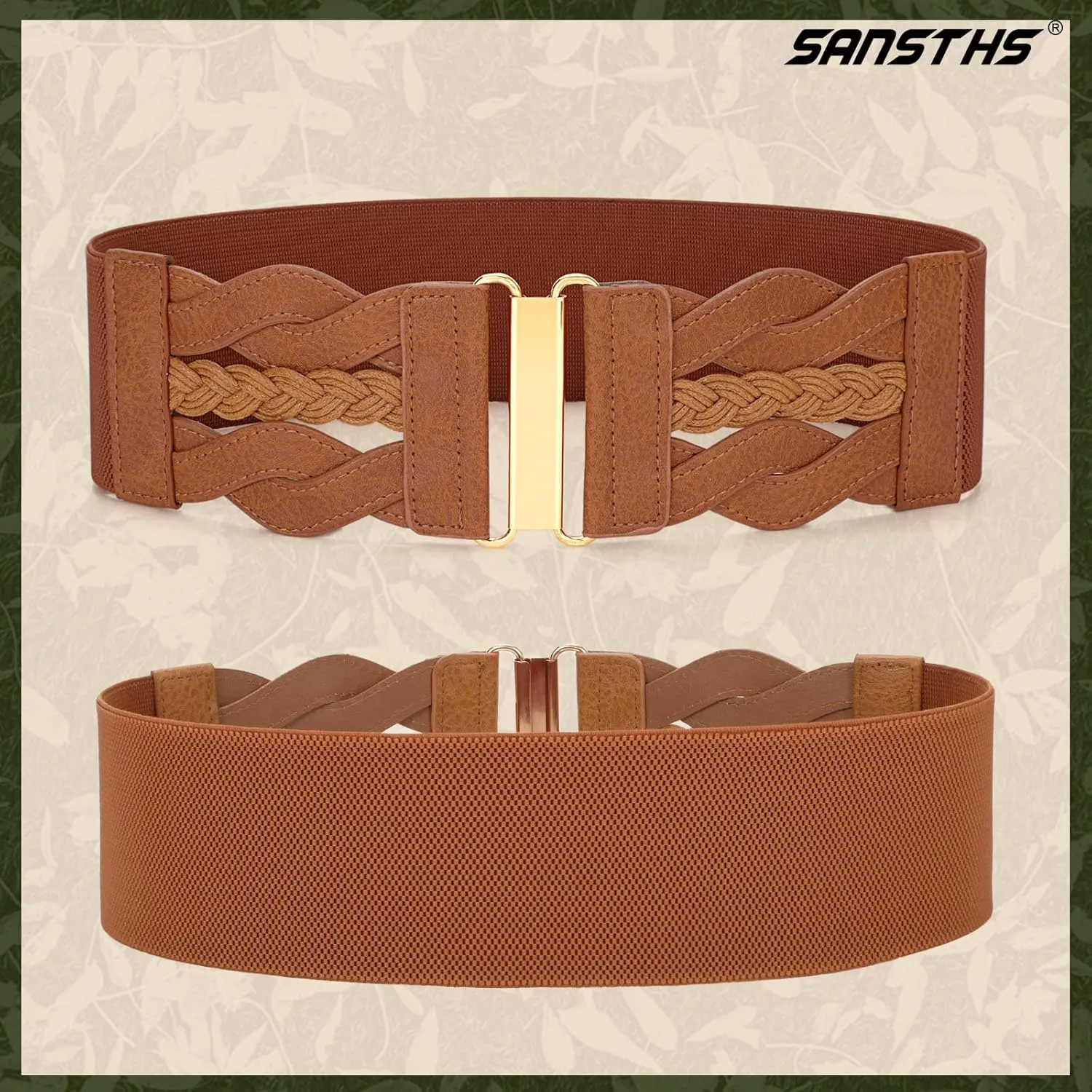 SANSTHS Vintage Stretchy Belt for Women, Womens Wide Elastic Belts for Dresses Coats, Fashion Womens Belts with Gold Buckle
