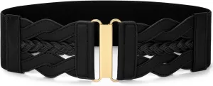 SANSTHS Vintage Stretchy Belt for Women, Womens Wide Elastic Belts for Dresses Coats, Fashion Womens Belts with Gold Buckle