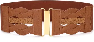 SANSTHS Vintage Stretchy Belt for Women, Womens Wide Elastic Belts for Dresses Coats, Fashion Womens Belts with Gold Buckle