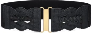 SANSTHS Vintage Stretchy Belt for Women, Womens Wide Elastic Belts for Dresses Coats, Fashion Womens Belts with Gold Buckle