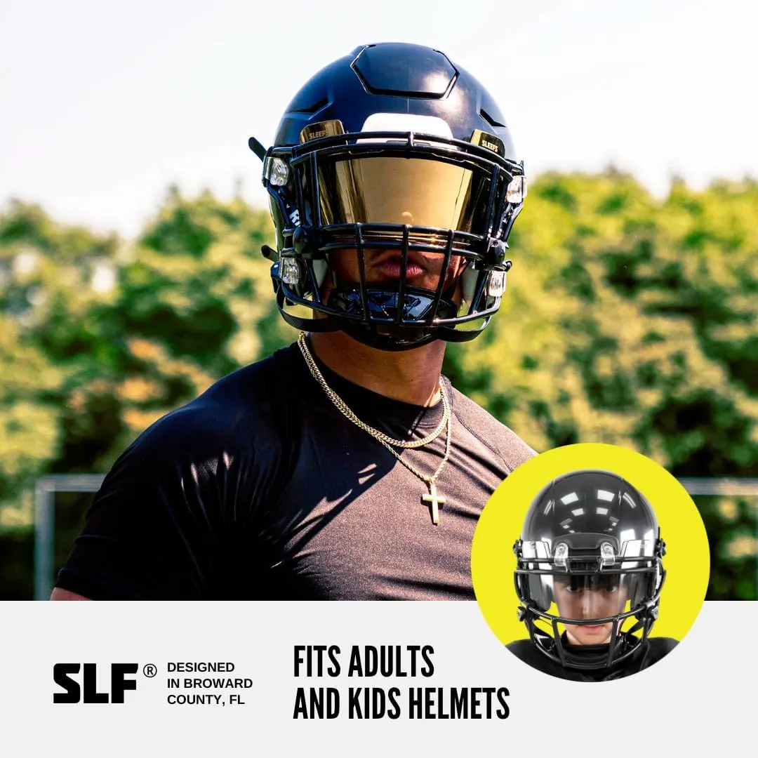SLEEFS Football Helmet Visor - Tinted Professional Football Visor/Shield - Fits Youth & Adult Helmets - Includes Quick Visor Clips   Microfiber Travel Bag