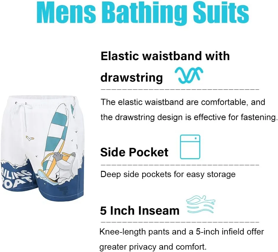 SNOW DREAMS Mens Swimming Trunks 5 inch Swim Shorts Qucik Dry Bathing Suits Lightweight