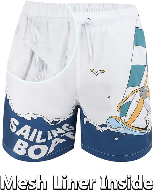 SNOW DREAMS Mens Swimming Trunks 5 inch Swim Shorts Qucik Dry Bathing Suits Lightweight