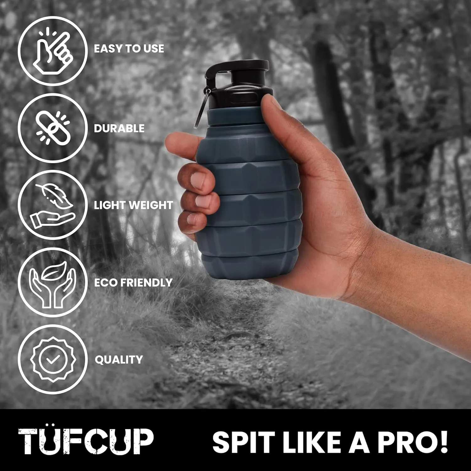Spit Cup Spittoon for Chewing, Portable Reusable Spit Dipping Cup with Lid, Collapsible Spill Resistant Leak Proof Silicone Body Travel Spitter
