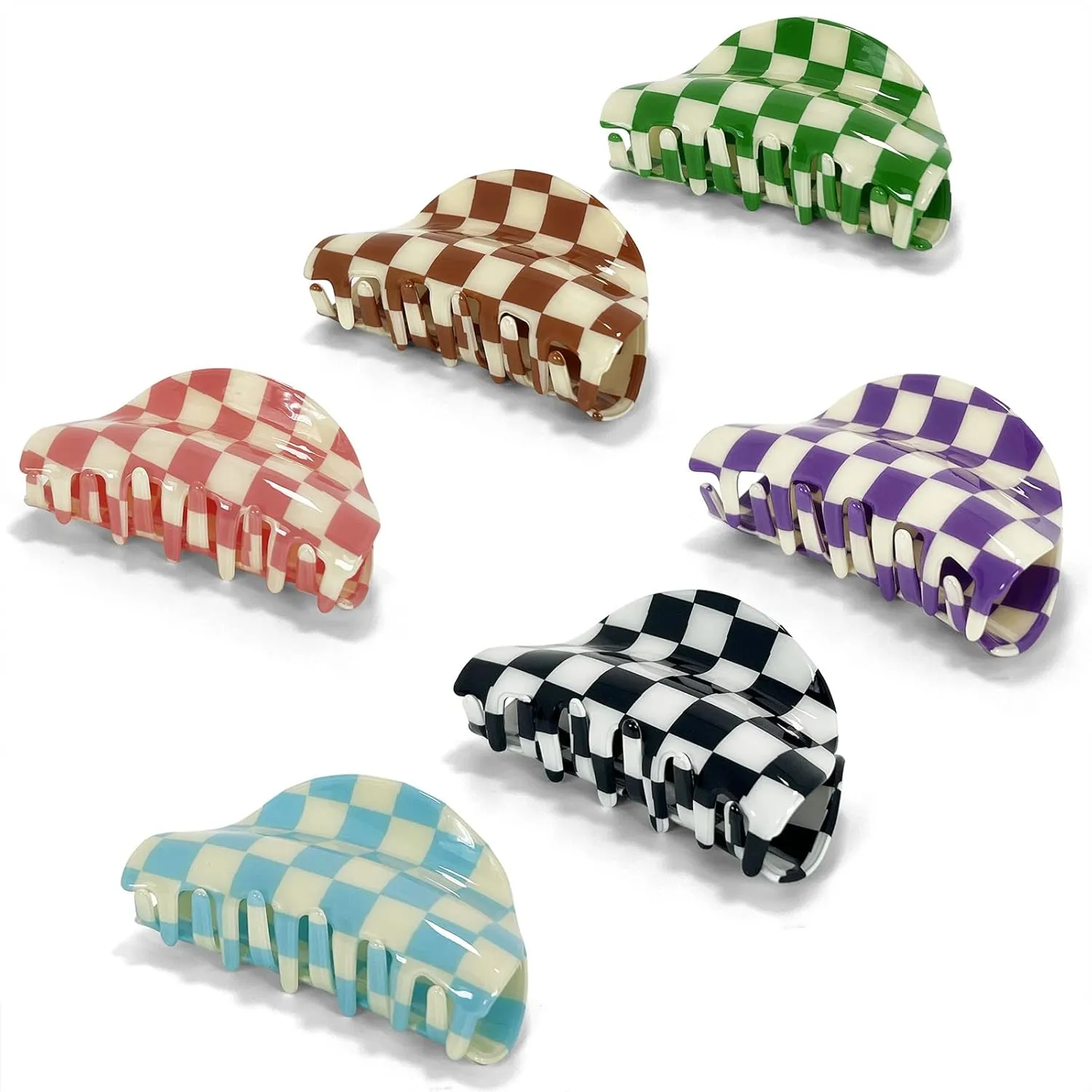 Two Oh One Checkered Hair Clip Claw Acrylic Strong Hold Women's Accessory for all Hair Type, Blue
