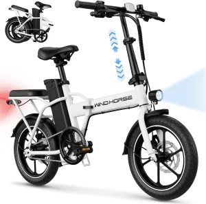 WINDHORSE 16" Folding Electric Bike for Adults, 630W Peak Power, 25MPH, 35-Mile Range, 288Wh Removable Battery with Lock, Dual Disc Brake, 2 Seat Ebike for Commuter