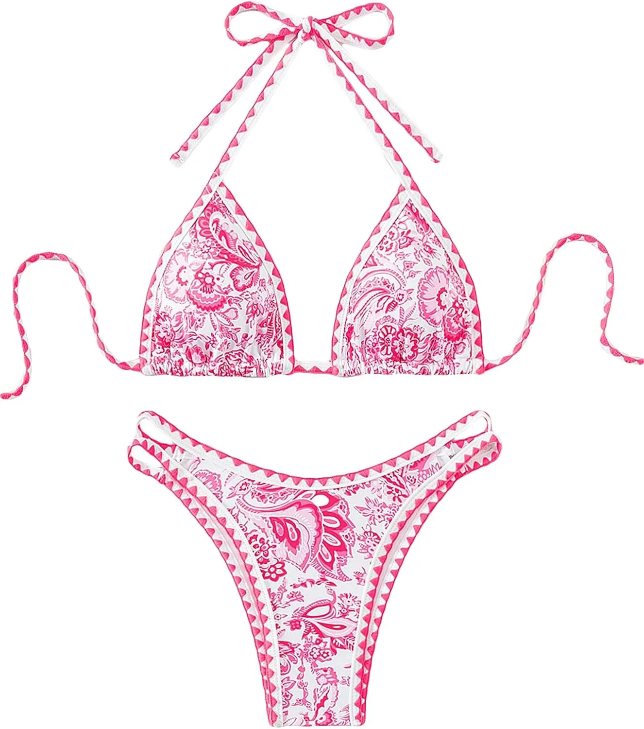 Women's Floral Printed Bathing Suit Halter Paisley Summer Swimsuit Bikinis Set