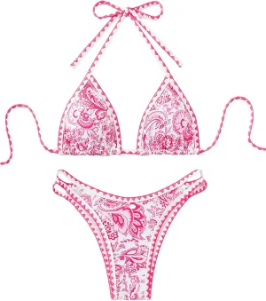 Women's Floral Printed Bathing Suit Halter Paisley Summer Swimsuit Bikinis Set