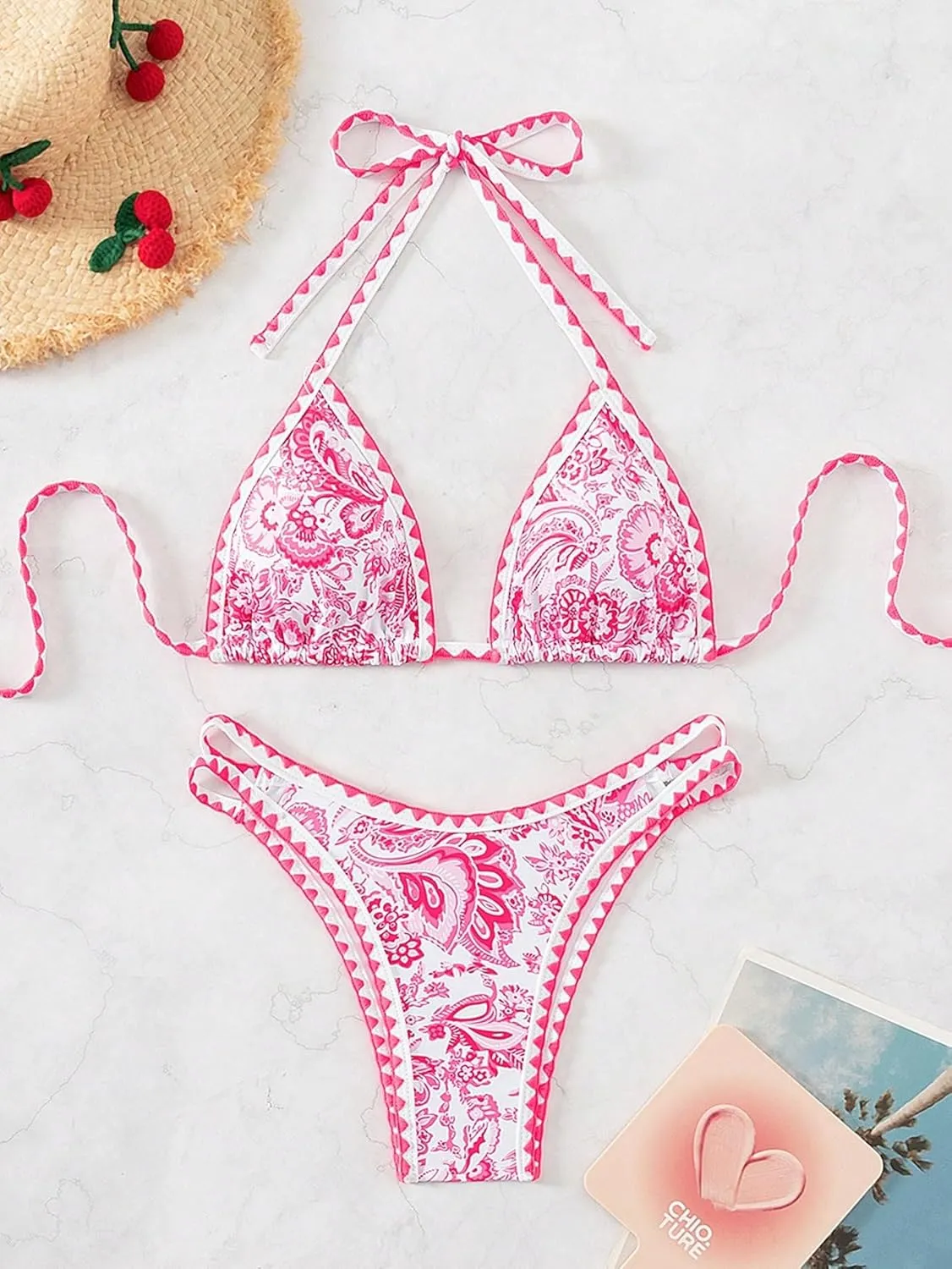 Women's Floral Printed Bathing Suit Halter Paisley Summer Swimsuit Bikinis Set