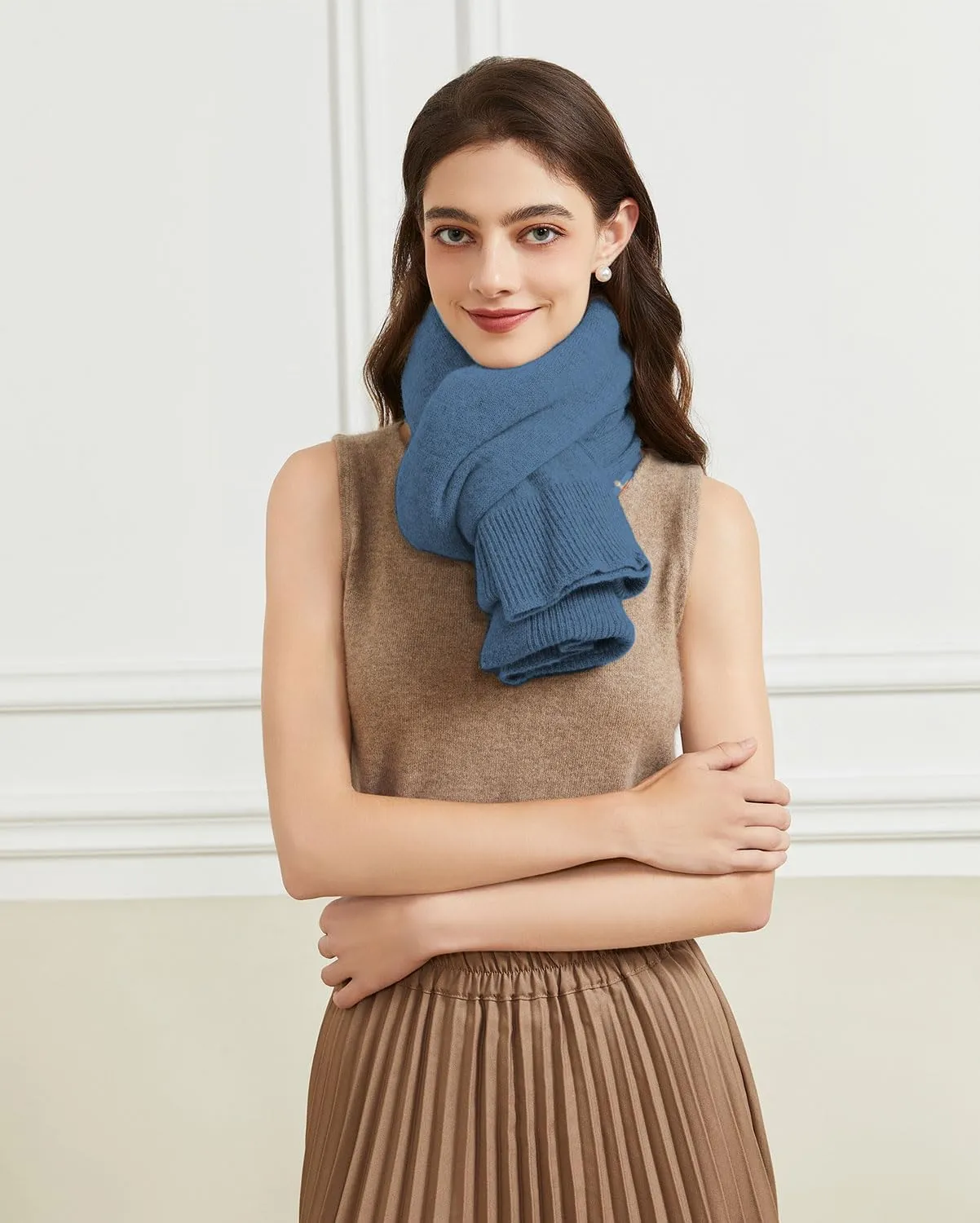 Women's Lightweight Wool Shawl Wrap Scarf with Sleeves Outer Warm Knitted Open Front Poncho Cape Fall Winter