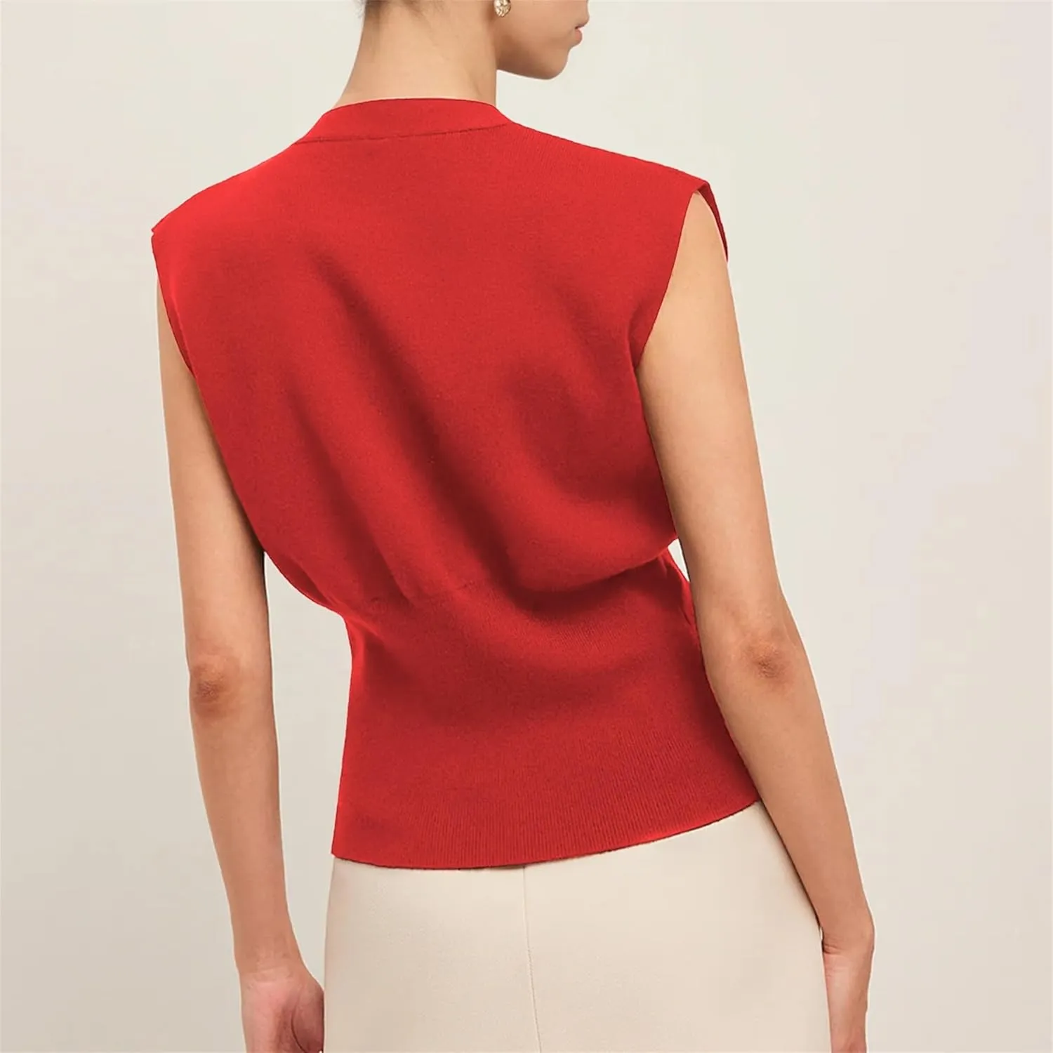 Womens Sleeveless Sweater Vest Deep V Neck Button Down Waist Cinched Knit Trendy Solid Pullover Tank Tops